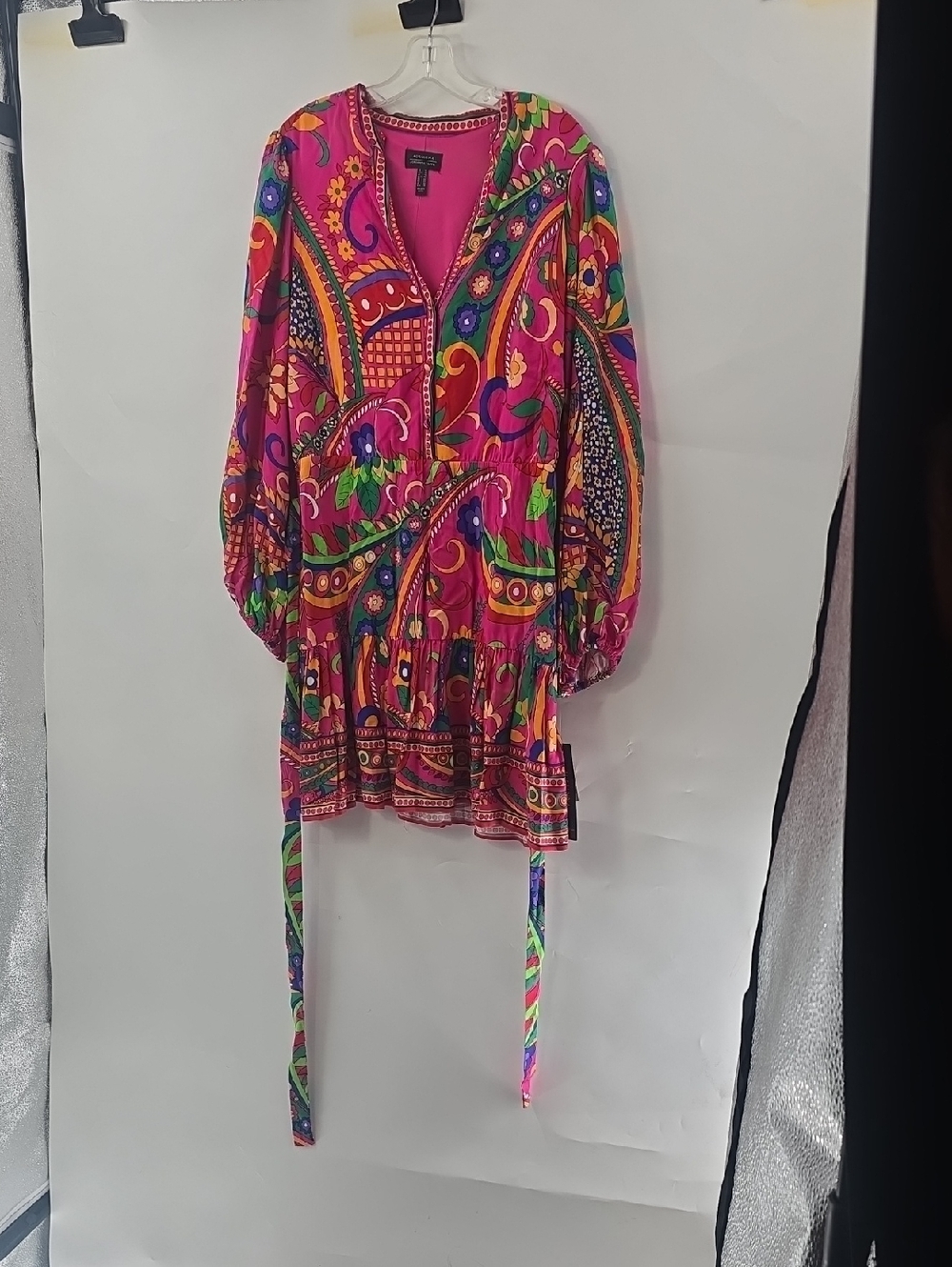 Adrianna Papell Pink Multicolor Printed Long-Sleeve Mini Dress - Picture 7 of 11